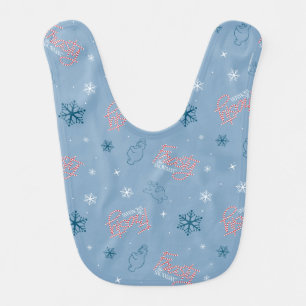 Frosty the Snowman Blue Snowflake Pattern Baby Bib