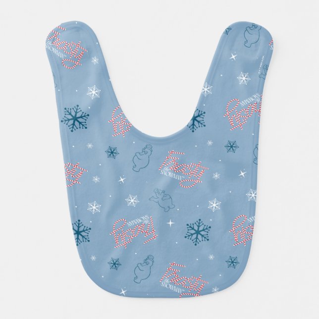 Frosty the Snowman Blue Snowflake Pattern Baby Bib (Front)