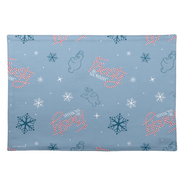 Frosty the Snowman Blue Snowflake Pattern Cloth Placemat (Front)