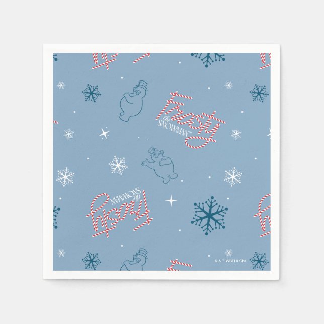 Frosty the Snowman Blue Snowflake Pattern Napkins (Front)