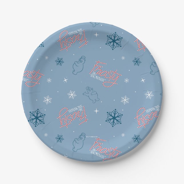 Frosty the Snowman Blue Snowflake Pattern Paper Plates (Front)