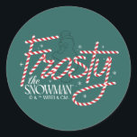 Frosty the Snowman Candy Cane Logo Classic Round Sticker<br><div class="desc">Spread the magic this holiday season with Frosty the Snowman! Check out this festive candy cane style Frosty the Snowman logo on a cozy sweater,  mug,  or send greetings on a personalized card! Shop this desgin on more custom Zazzle gifts!</div>