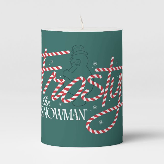 Frosty the Snowman Candy Cane Logo Pillar Candle (Front)