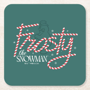 Frosty the Snowman Candy Cane Logo Square Paper Coaster