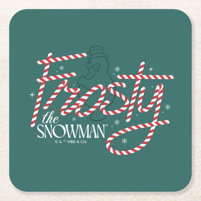 Frosty the Snowman Candy Cane Logo Square Paper Coaster (Front)
