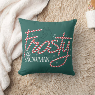 Frosty the Snowman Candy Cane Logo Throw Pillow