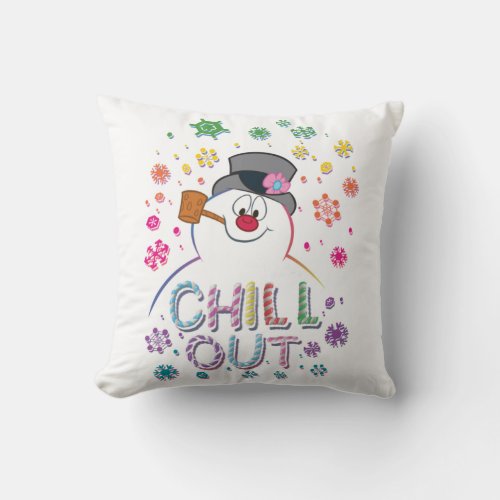 Frosty the Snowman  Chill Out Rainbow Colors Throw Pillow
