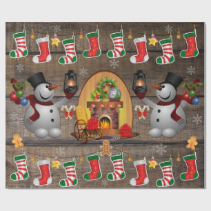Frosty The Snowman Christmas Fireplace Stockings Wrapping Paper
