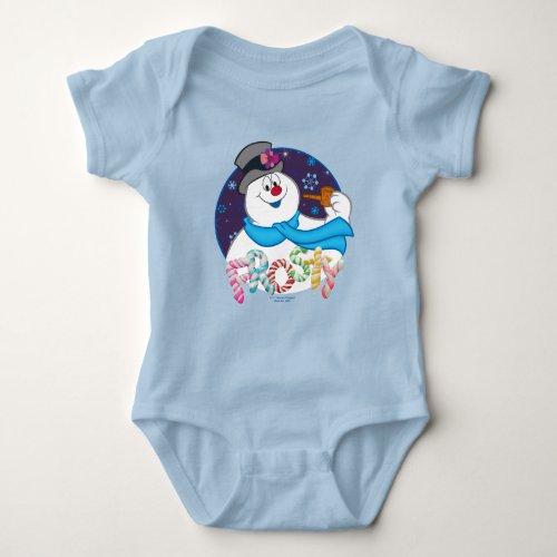 Frosty the Snowman  Colorful Candy Cane Name Baby Bodysuit