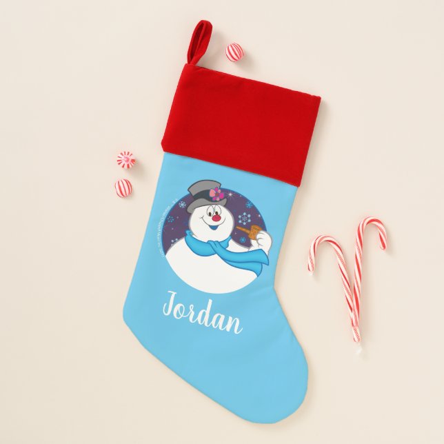 Frosty the Snowman™ | Colorful Candy Cane Name Christmas Stocking (Front)