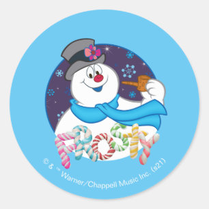 Frosty the Snowman™ Colorful Candy Cane Name Classic Round Sticker