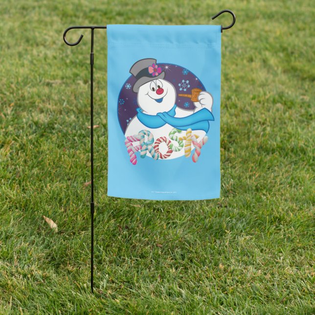 Frosty the Snowman™ | Colorful Candy Cane Name Garden Flag (In SItu)