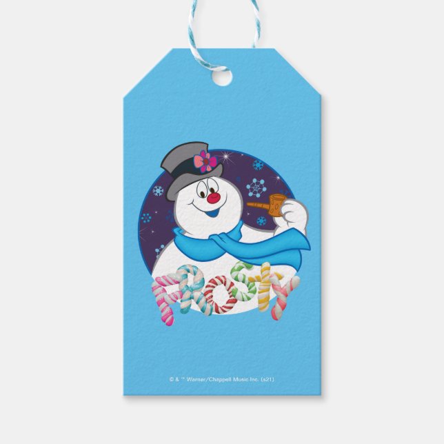 Frosty the Snowman™ | Colorful Candy Cane Name Gift Tags (Front)