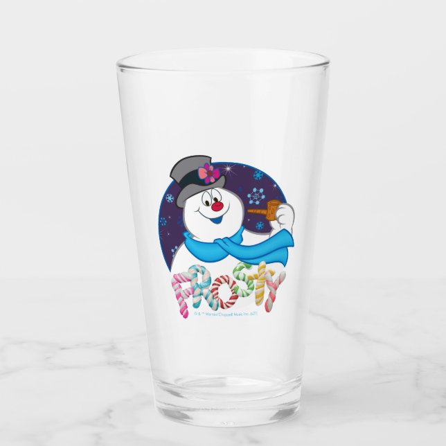Frosty the Snowman™ | Colorful Candy Cane Name Glass (Front)