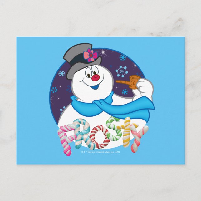 Frosty the Snowman™ | Colorful Candy Cane Name Holiday Postcard (Front)