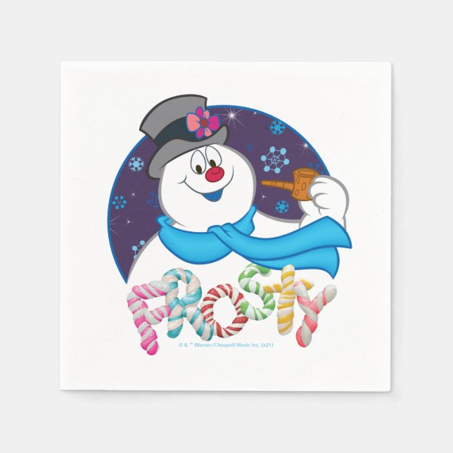 Frosty the Snowman™ | Colorful Candy Cane Name Napkins (Front)