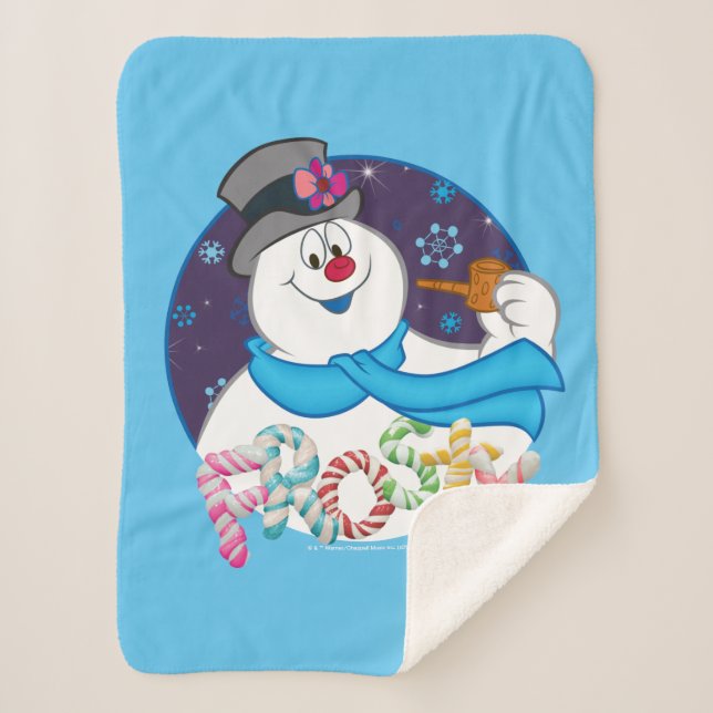 Frosty the Snowman™ | Colorful Candy Cane Name Sherpa Blanket (Front)