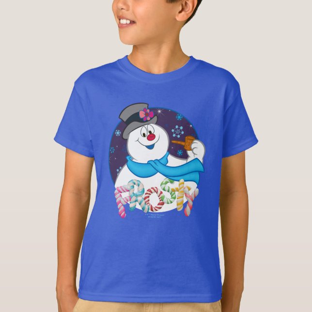 Frosty the Snowman™ | Colorful Candy Cane Name T-Shirt (Front)