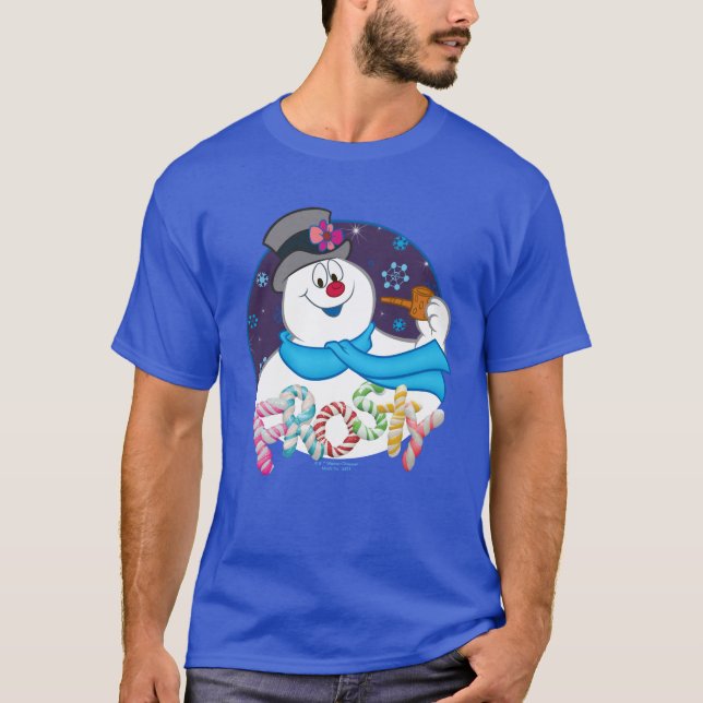 Frosty the Snowman™ | Colorful Candy Cane Name T-Shirt (Front)