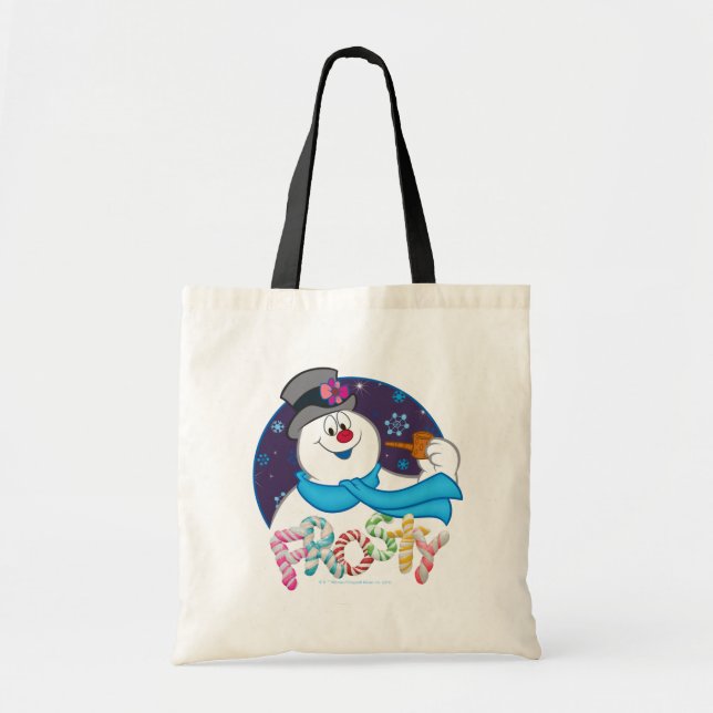 Frosty the Snowman™ | Colorful Candy Cane Name Tote Bag (Front)