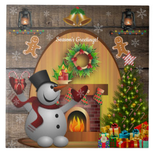 Frosty The Snowman Fireplace Christmas Tree Ceramic Tile