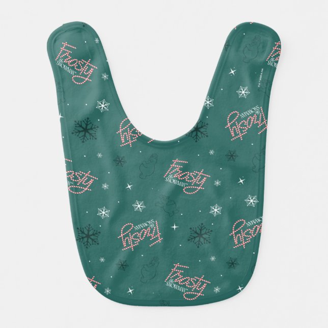 Frosty the Snowman Green Snowflake Pattern Baby Bib (Front)