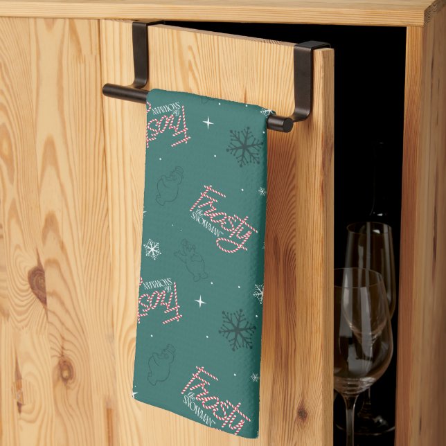 Frosty the Snowman Green Snowflake Pattern Kitchen Towel (Thirds Fold)