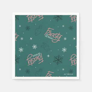 Frosty the Snowman Green Snowflake Pattern Napkins