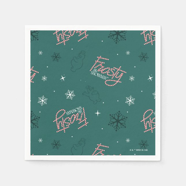 Frosty the Snowman Green Snowflake Pattern Napkins (Front)