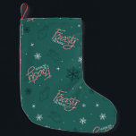 Frosty the Snowman Green Snowflake Pattern Small Christmas Stocking<br><div class="desc">Cozy up this holiday with Frosty the Snowman in this festive green snowflake pattern,  featuring Frosty waving amongst falling snow and his candy cane logo! Get this design on custom wrapping paper,  a cozy fleece blanket,  or party supplies! Shop this design on many more custom Zazzle products!</div>
