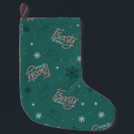 Frosty the Snowman Green Snowflake Pattern Small Christmas Stocking<br><div class="desc">Cozy up this holiday with Frosty the Snowman in this festive green snowflake pattern,  featuring Frosty waving amongst falling snow and his candy cane logo! Get this design on custom wrapping paper,  a cozy fleece blanket,  or party supplies! Shop this design on many more custom Zazzle products!</div>