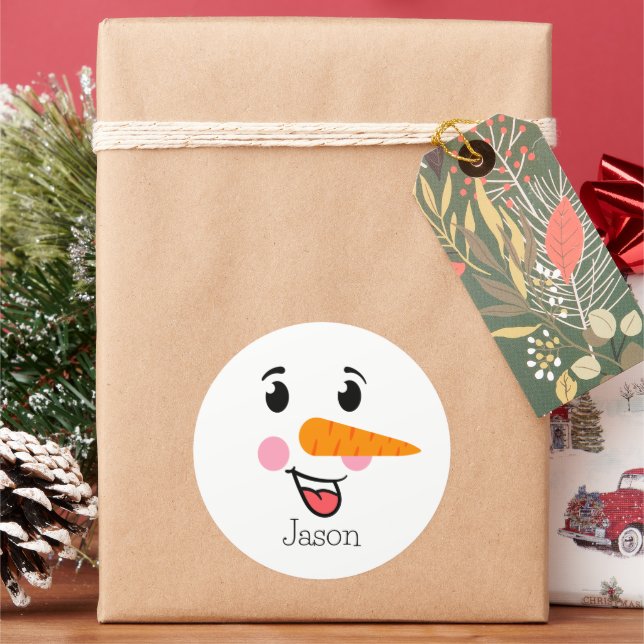 Frosty the Snowman Happy Face Classic Round Sticker (Holiday)