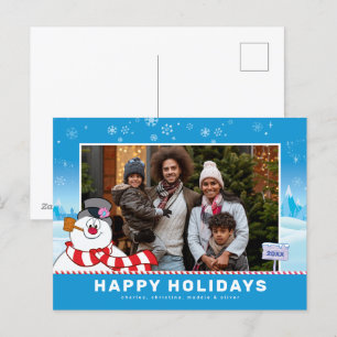 Frosty The Snowman Happy Holidays Family Photo Holiday Postcard
