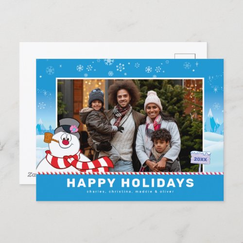 Frosty The Snowman  Happy Holidays Family Photo  Holiday Postcard