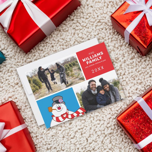 Frosty The Snowman Holiday Family Photo Collage (Card with presents)