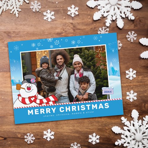 Frosty The Snowman  Merry Christmas Family Photo  Holiday Postcard