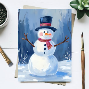 Frosty the Snowman Winter Watercolor Painting Postcard