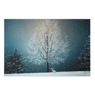 Frosty tree in the evening faux canvas print