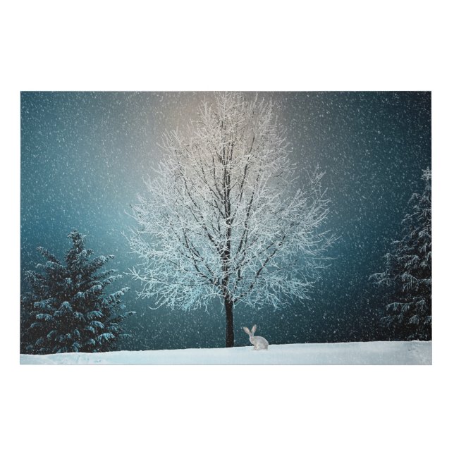 Frosty tree in the evening faux canvas print (Front)