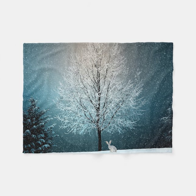 Frosty tree in the evening fleece blanket (Front (Horizontal))