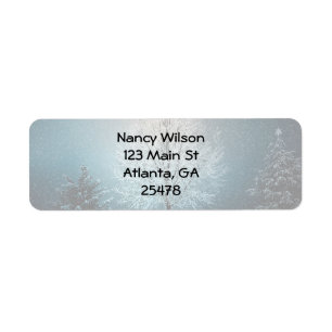 Frosty tree in the evening label