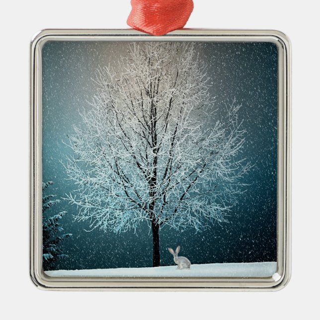 Frosty tree in the evening snowflake pewter christ metal ornament (Front)