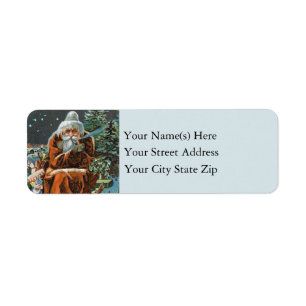 Frosty Vintage Santa Claus With Christmas Toys Label