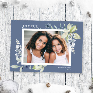 Frosty Watercolor Winter Berries Photo Holiday Card