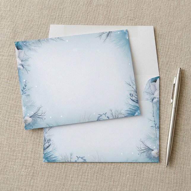 Frosty winter blue icy snowy holidays  envelope (Frosty winter blue icy snowy holidays envelope.)