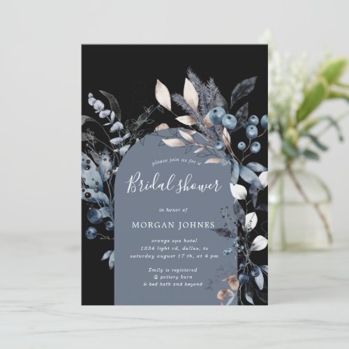 frosty winter floral arch bridal shower invitation