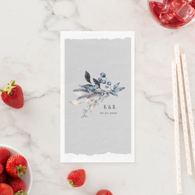 Frosty Winter Floral Monogram Wedding  Paper Guest Towels (Insitu)