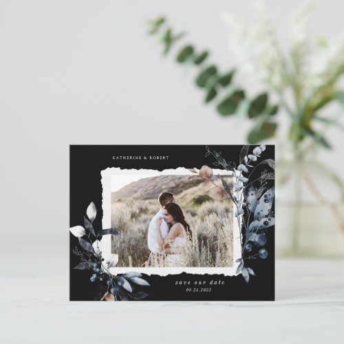 Frosty Winter Floral Save The Date Postcard