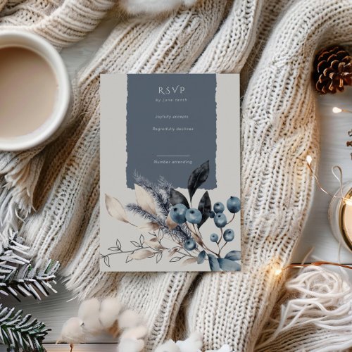 Frosty Winter Floral Vertical RSVP Card