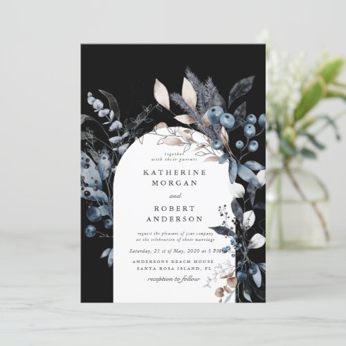 frosty winter floral wedding invitation